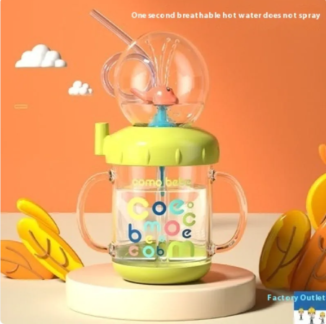 Children's Whale Cartoon Diving Fountain Water Bottle - Tritan Leakproof Sippy Cup (Various Sizes & Colors)